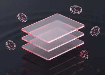 Three translucent glass panels stacked above pound-sterling coins, symbolising the three separate bills behind the true cost of PPC advertising in the UK